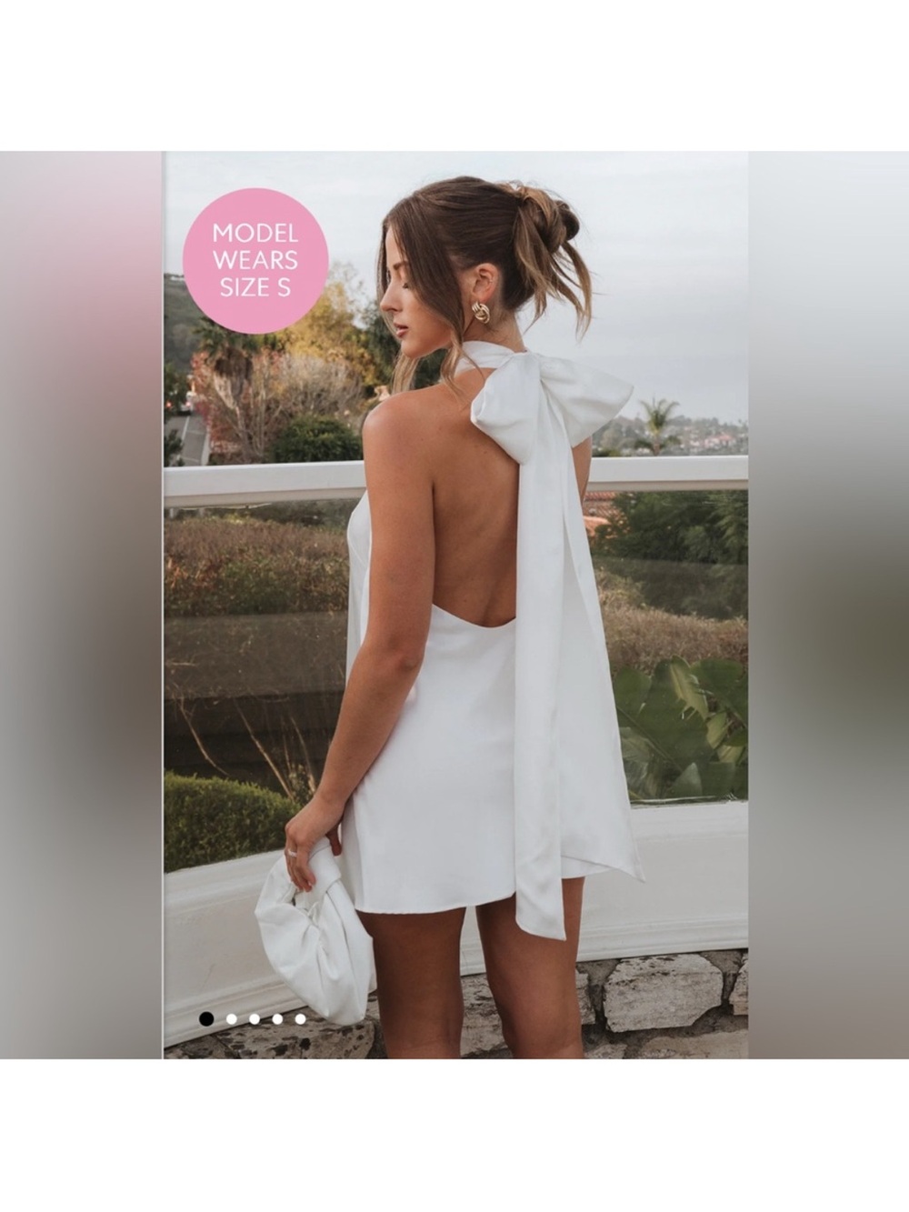 White Halter Bow Back Mini Dress
